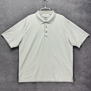 Pga‎ Tour Polo Shirt Mens Size XXL Light Gray Stripe Golf Henley Short Sleeve